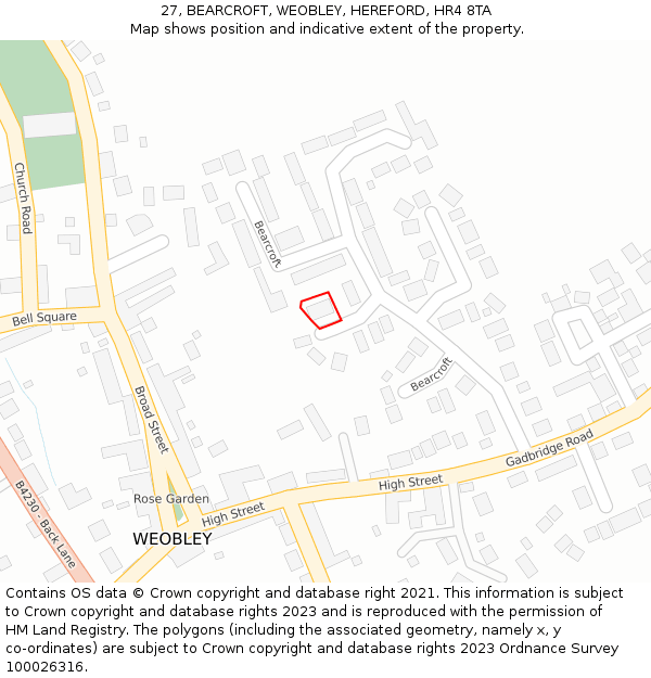 27, BEARCROFT, WEOBLEY, HEREFORD, HR4 8TA: Location map and indicative extent of plot