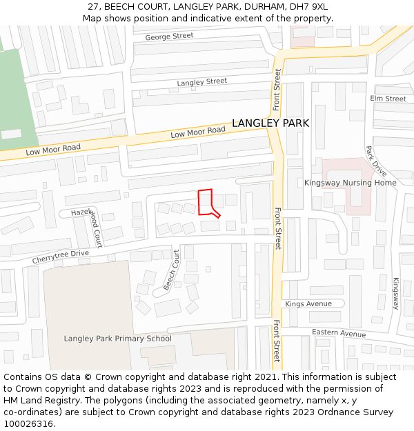 27, BEECH COURT, LANGLEY PARK, DURHAM, DH7 9XL: Location map and indicative extent of plot