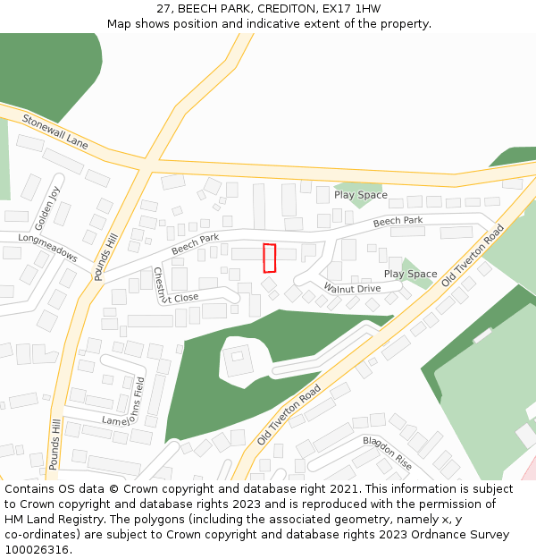 27, BEECH PARK, CREDITON, EX17 1HW: Location map and indicative extent of plot