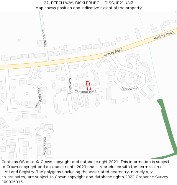 27, BEECH WAY, DICKLEBURGH, DISS, IP21 4NZ: Location map and indicative extent of plot