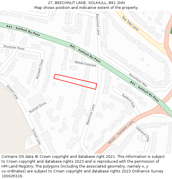 27, BEECHNUT LANE, SOLIHULL, B91 2NN: Location map and indicative extent of plot
