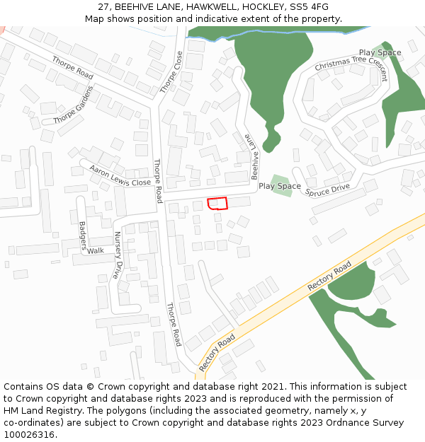 27, BEEHIVE LANE, HAWKWELL, HOCKLEY, SS5 4FG: Location map and indicative extent of plot