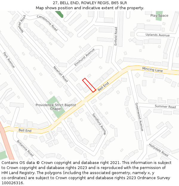 27, BELL END, ROWLEY REGIS, B65 9LR: Location map and indicative extent of plot