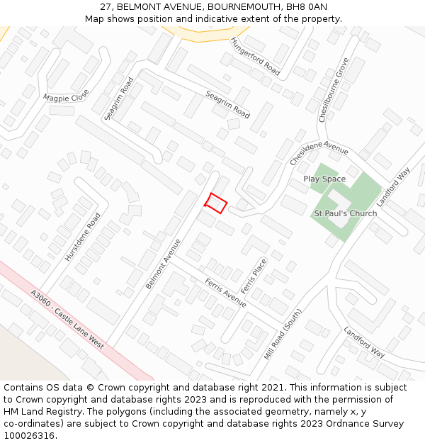 27, BELMONT AVENUE, BOURNEMOUTH, BH8 0AN: Location map and indicative extent of plot