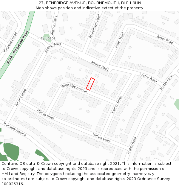27, BENBRIDGE AVENUE, BOURNEMOUTH, BH11 9HN: Location map and indicative extent of plot