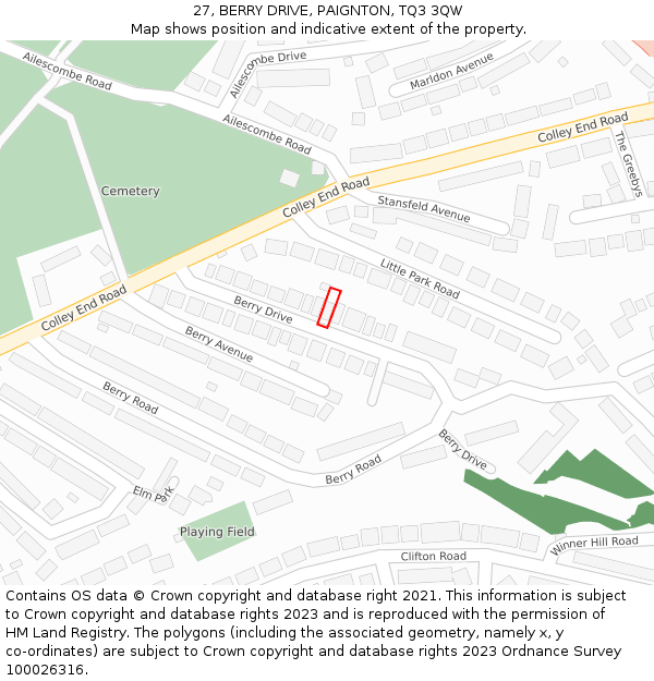 27, BERRY DRIVE, PAIGNTON, TQ3 3QW: Location map and indicative extent of plot
