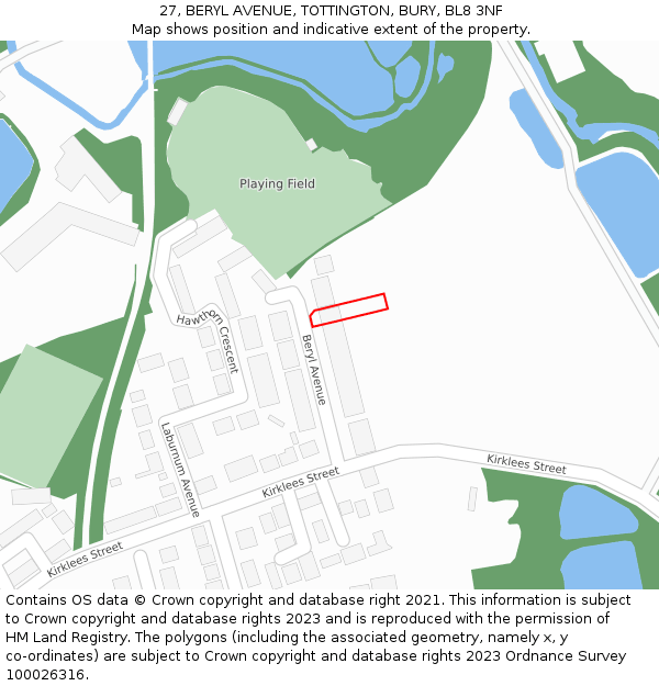 27, BERYL AVENUE, TOTTINGTON, BURY, BL8 3NF: Location map and indicative extent of plot