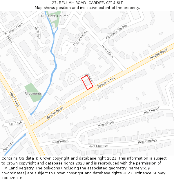 27, BEULAH ROAD, CARDIFF, CF14 6LT: Location map and indicative extent of plot