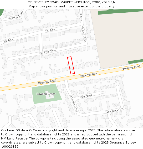 27, BEVERLEY ROAD, MARKET WEIGHTON, YORK, YO43 3JN: Location map and indicative extent of plot