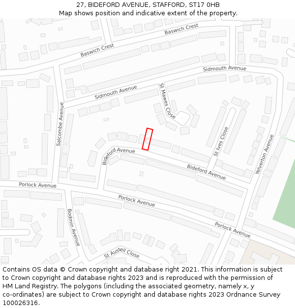 27, BIDEFORD AVENUE, STAFFORD, ST17 0HB: Location map and indicative extent of plot