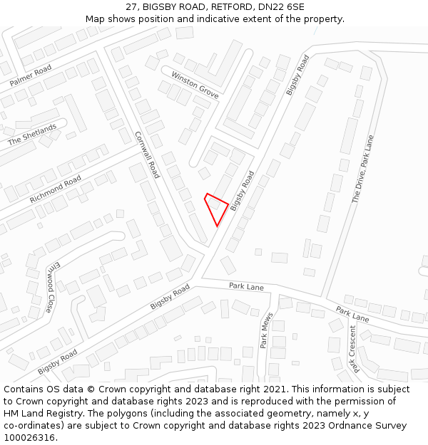 27, BIGSBY ROAD, RETFORD, DN22 6SE: Location map and indicative extent of plot
