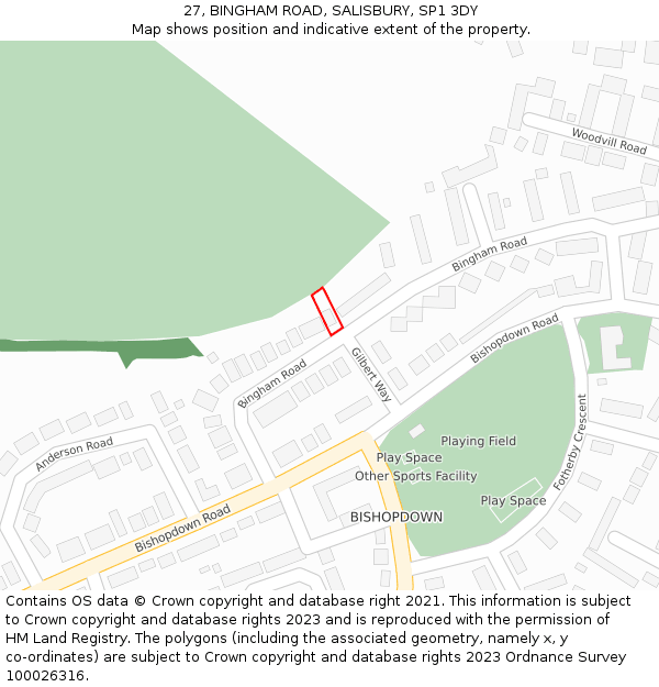 27, BINGHAM ROAD, SALISBURY, SP1 3DY: Location map and indicative extent of plot