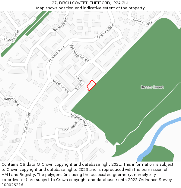 27, BIRCH COVERT, THETFORD, IP24 2UL: Location map and indicative extent of plot