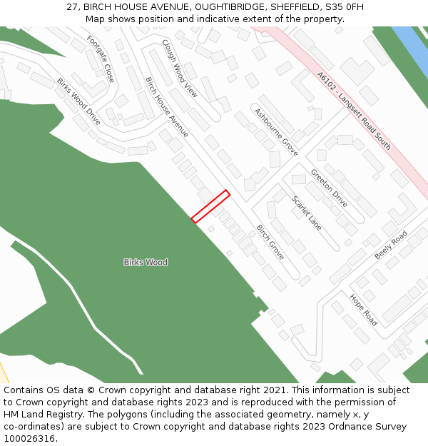 27, BIRCH HOUSE AVENUE, OUGHTIBRIDGE, SHEFFIELD, S35 0FH: Location map and indicative extent of plot