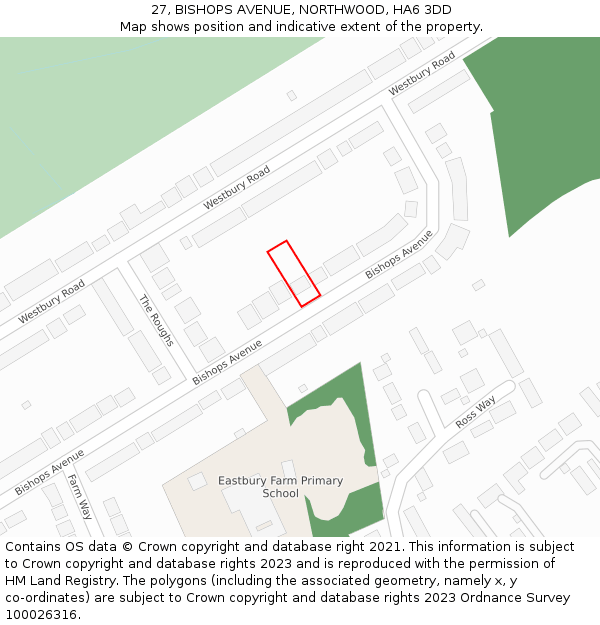 27, BISHOPS AVENUE, NORTHWOOD, HA6 3DD: Location map and indicative extent of plot