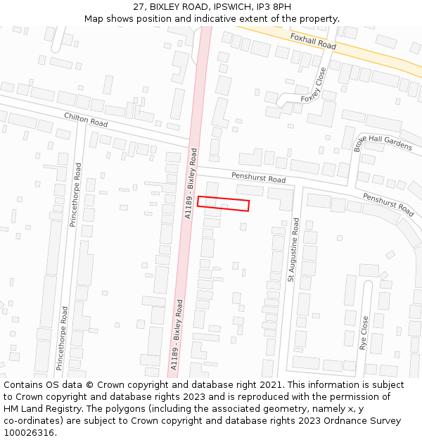 27, BIXLEY ROAD, IPSWICH, IP3 8PH: Location map and indicative extent of plot
