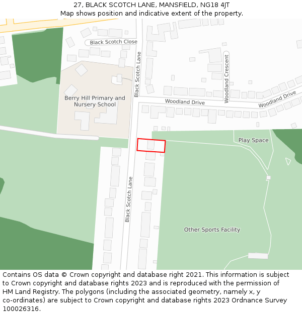 27, BLACK SCOTCH LANE, MANSFIELD, NG18 4JT: Location map and indicative extent of plot