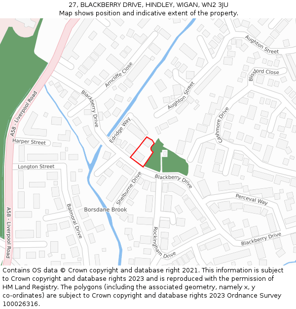 27, BLACKBERRY DRIVE, HINDLEY, WIGAN, WN2 3JU: Location map and indicative extent of plot