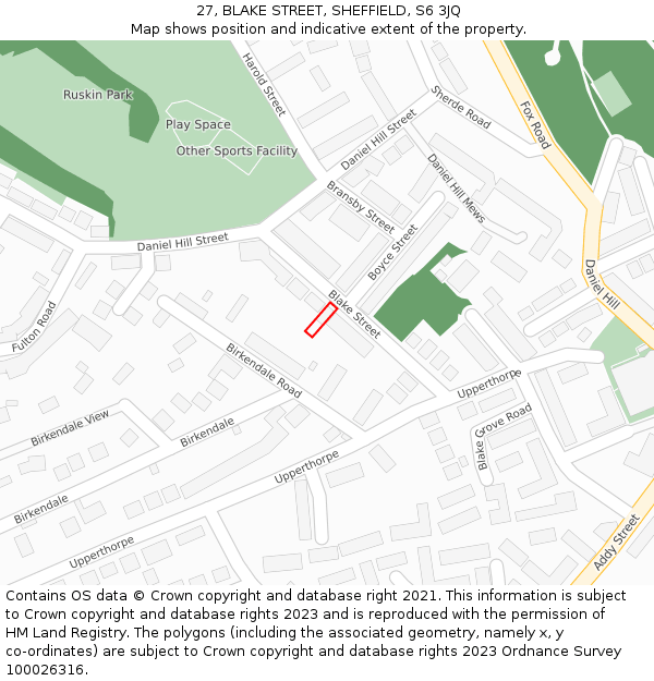27, BLAKE STREET, SHEFFIELD, S6 3JQ: Location map and indicative extent of plot