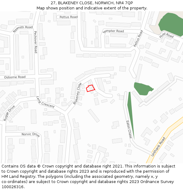 27, BLAKENEY CLOSE, NORWICH, NR4 7QP: Location map and indicative extent of plot