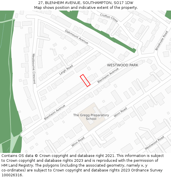 27, BLENHEIM AVENUE, SOUTHAMPTON, SO17 1DW: Location map and indicative extent of plot