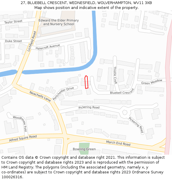 27, BLUEBELL CRESCENT, WEDNESFIELD, WOLVERHAMPTON, WV11 3XB: Location map and indicative extent of plot