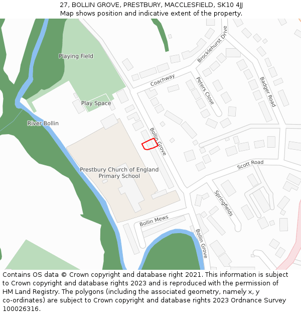 27, BOLLIN GROVE, PRESTBURY, MACCLESFIELD, SK10 4JJ: Location map and indicative extent of plot