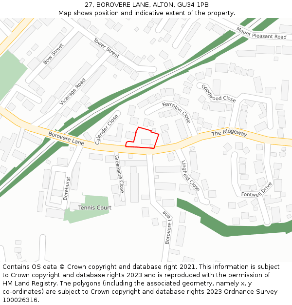 27, BOROVERE LANE, ALTON, GU34 1PB: Location map and indicative extent of plot