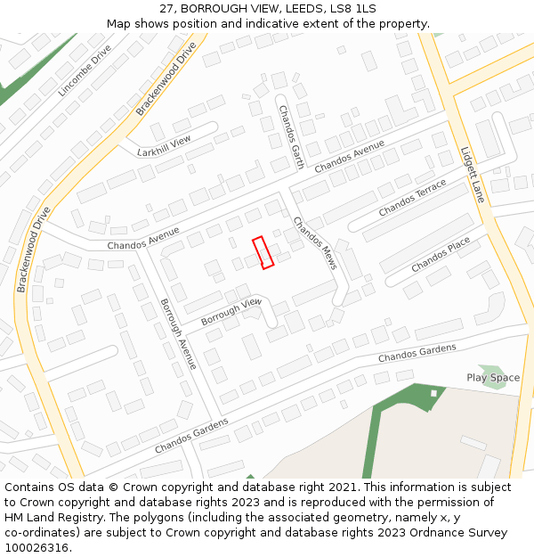 27, BORROUGH VIEW, LEEDS, LS8 1LS: Location map and indicative extent of plot