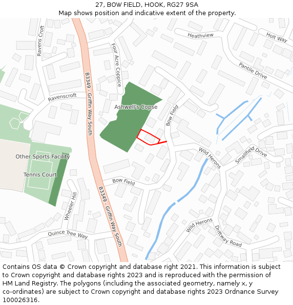 27, BOW FIELD, HOOK, RG27 9SA: Location map and indicative extent of plot