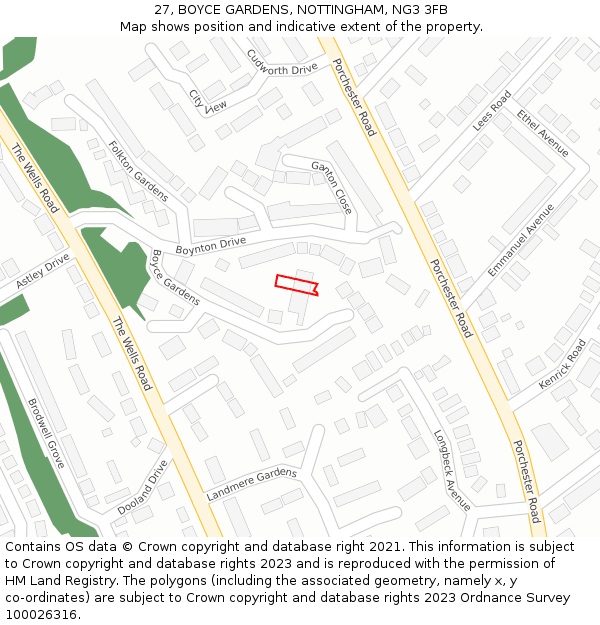 27, BOYCE GARDENS, NOTTINGHAM, NG3 3FB: Location map and indicative extent of plot