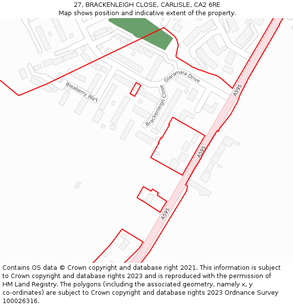 27, BRACKENLEIGH CLOSE, CARLISLE, CA2 6RE: Location map and indicative extent of plot