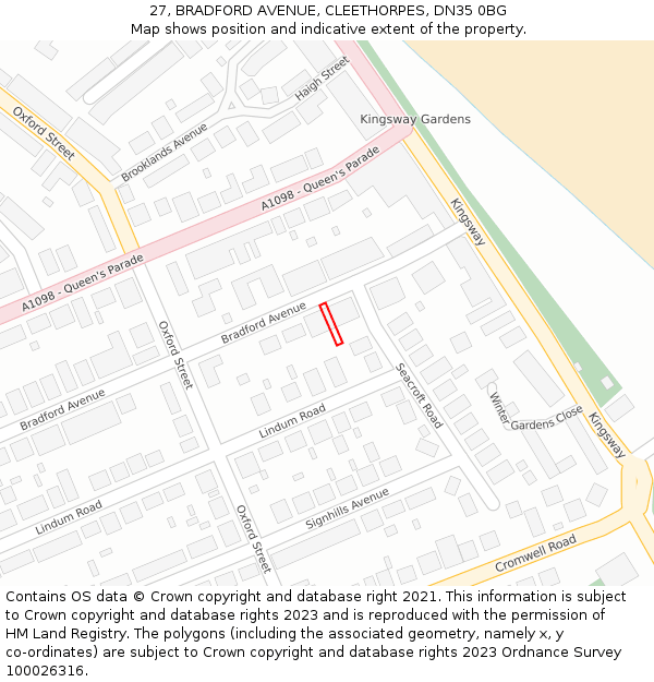 27, BRADFORD AVENUE, CLEETHORPES, DN35 0BG: Location map and indicative extent of plot
