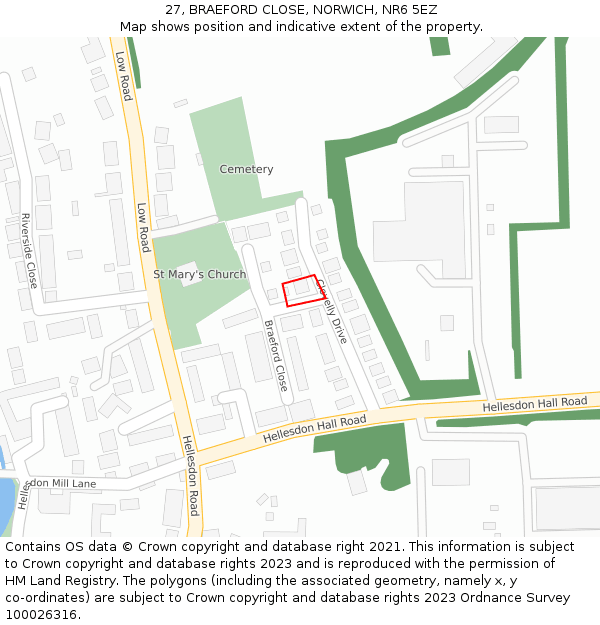 27, BRAEFORD CLOSE, NORWICH, NR6 5EZ: Location map and indicative extent of plot