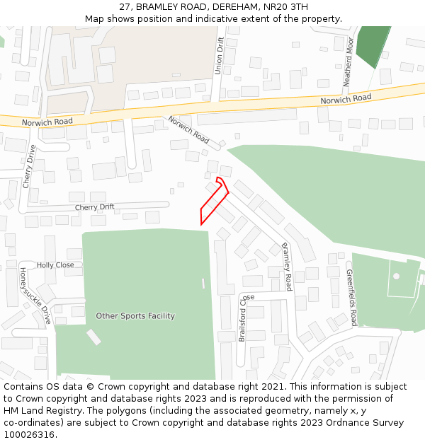 27, BRAMLEY ROAD, DEREHAM, NR20 3TH: Location map and indicative extent of plot