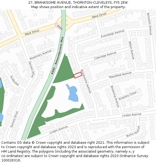 27, BRANKSOME AVENUE, THORNTON-CLEVELEYS, FY5 2EW: Location map and indicative extent of plot