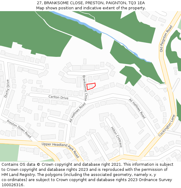 27, BRANKSOME CLOSE, PRESTON, PAIGNTON, TQ3 1EA: Location map and indicative extent of plot