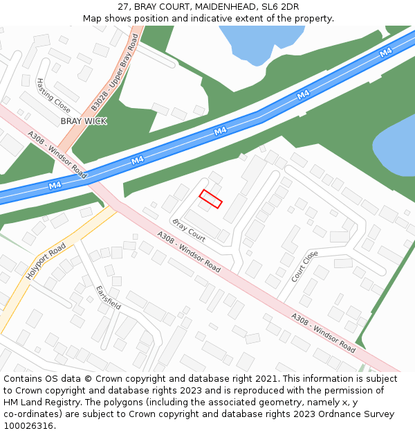 27, BRAY COURT, MAIDENHEAD, SL6 2DR: Location map and indicative extent of plot