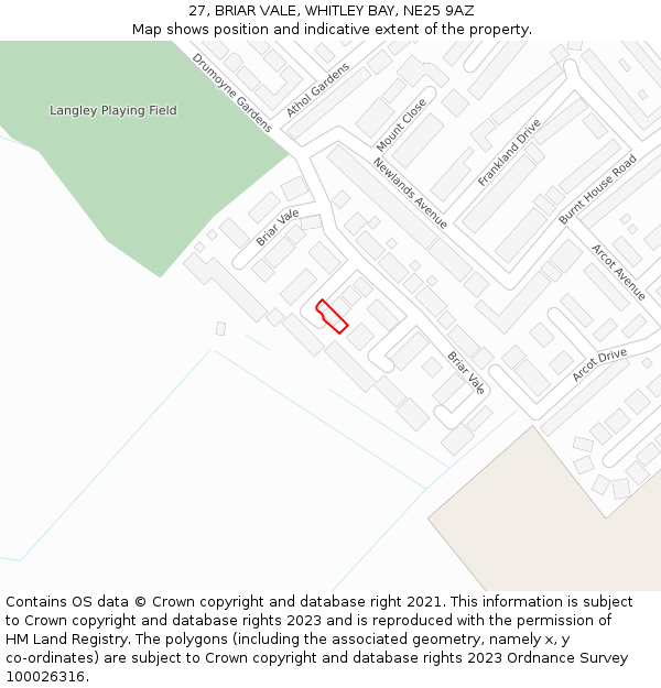 27, BRIAR VALE, WHITLEY BAY, NE25 9AZ: Location map and indicative extent of plot