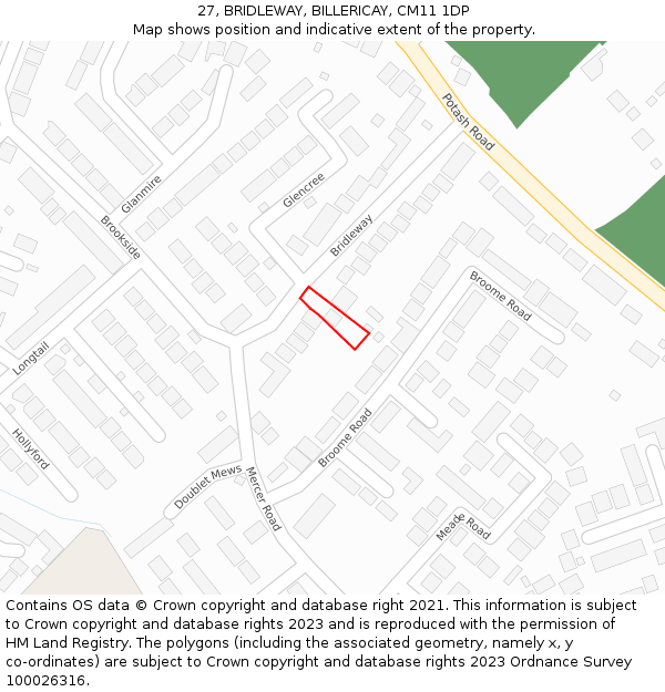 27, BRIDLEWAY, BILLERICAY, CM11 1DP: Location map and indicative extent of plot