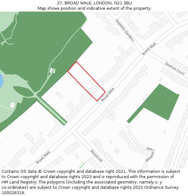 27, BROAD WALK, LONDON, N21 3BU: Location map and indicative extent of plot