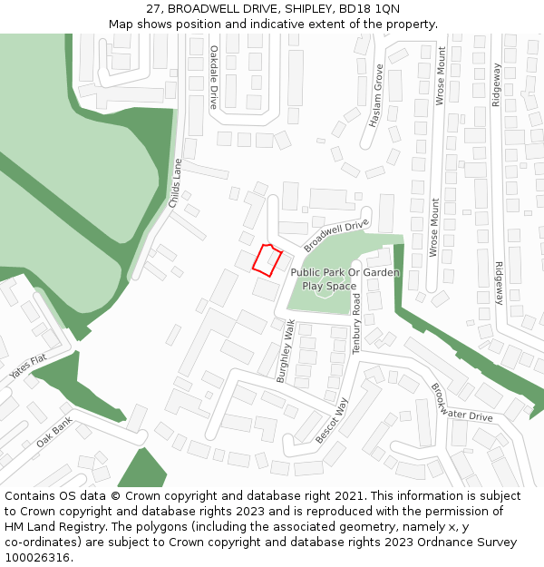 27, BROADWELL DRIVE, SHIPLEY, BD18 1QN: Location map and indicative extent of plot