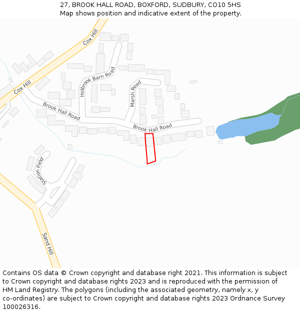 27, BROOK HALL ROAD, BOXFORD, SUDBURY, CO10 5HS: Location map and indicative extent of plot
