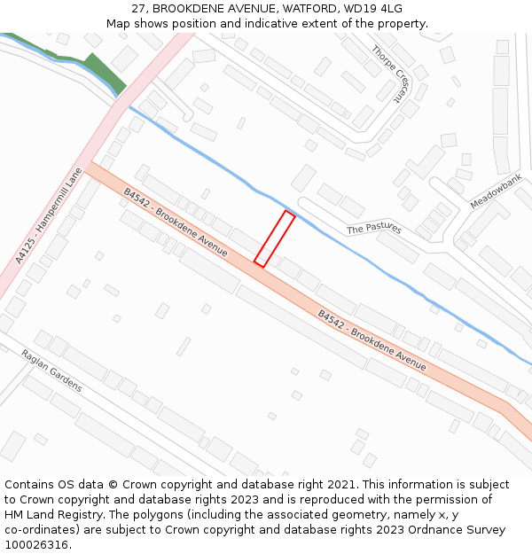 27, BROOKDENE AVENUE, WATFORD, WD19 4LG: Location map and indicative extent of plot