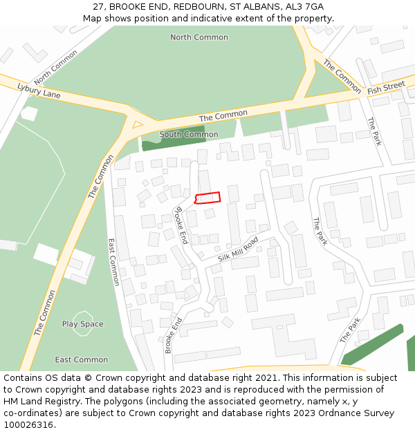 27, BROOKE END, REDBOURN, ST ALBANS, AL3 7GA: Location map and indicative extent of plot