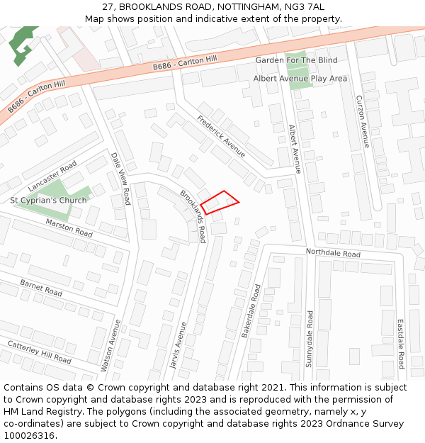 27, BROOKLANDS ROAD, NOTTINGHAM, NG3 7AL: Location map and indicative extent of plot
