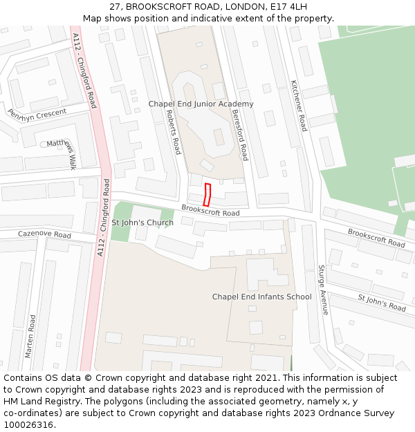 27, BROOKSCROFT ROAD, LONDON, E17 4LH: Location map and indicative extent of plot