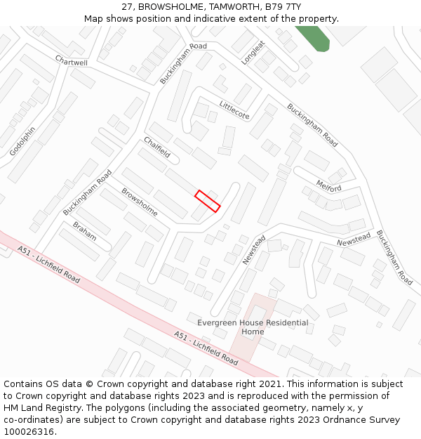 27, BROWSHOLME, TAMWORTH, B79 7TY: Location map and indicative extent of plot