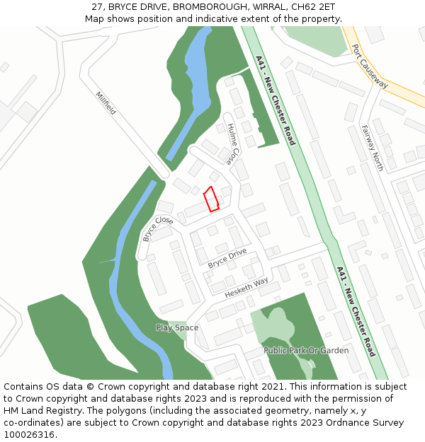 27, BRYCE DRIVE, BROMBOROUGH, WIRRAL, CH62 2ET: Location map and indicative extent of plot