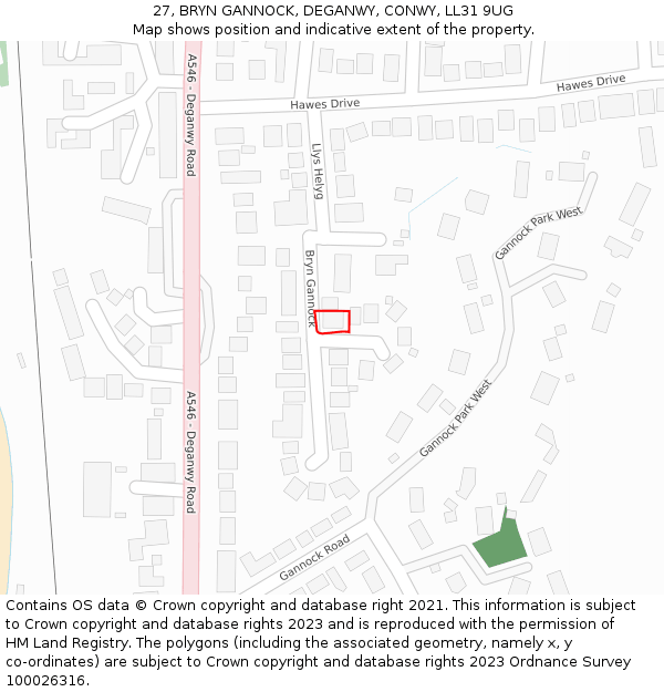 27, BRYN GANNOCK, DEGANWY, CONWY, LL31 9UG: Location map and indicative extent of plot